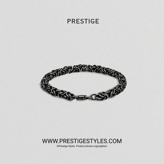 Black Belmont mens bracelet close-up detail view | Prestige Styles