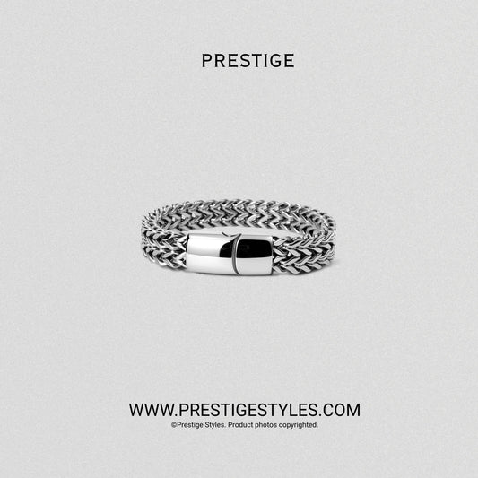 3 in 1 Silver Retro Combo- The Retro Bracelet, Silver Chain & Sleek Ring - Prestige Styles - Bangladesh