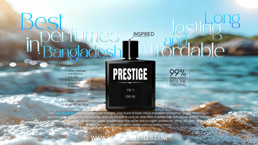 Prestige Styles perfume collection display - premium men's fragrances Bangladesh