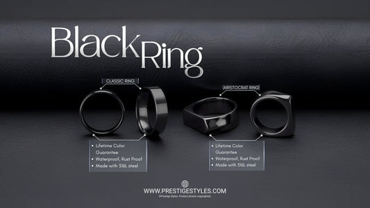 Black ring collection Bangladesh featuring Classic and Aristocrat styles with 316L stainless steel waterproof rust-proof lifetime guarantee from Prestige Styles