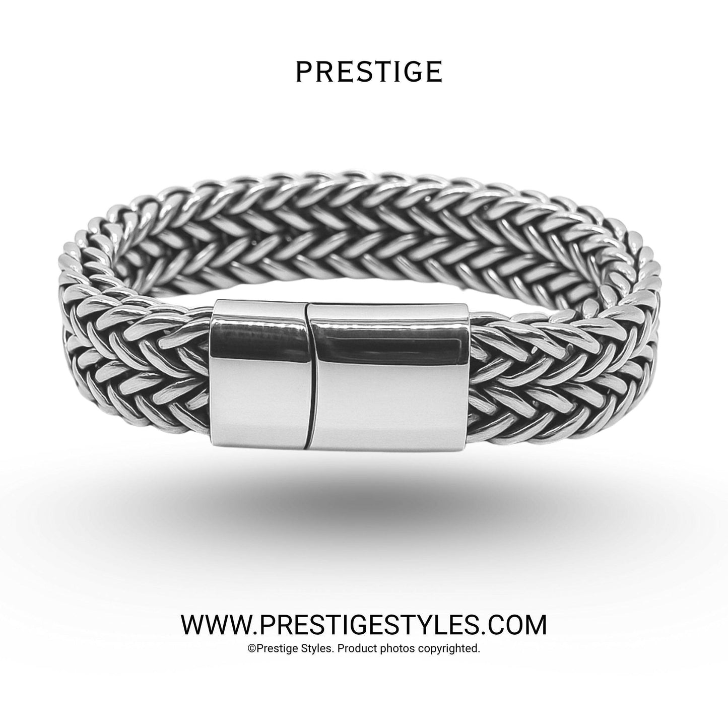 3 in 1 Silver Retro Combo- The Retro Bracelet, Silver Chain & Sleek Ring - Prestige Styles