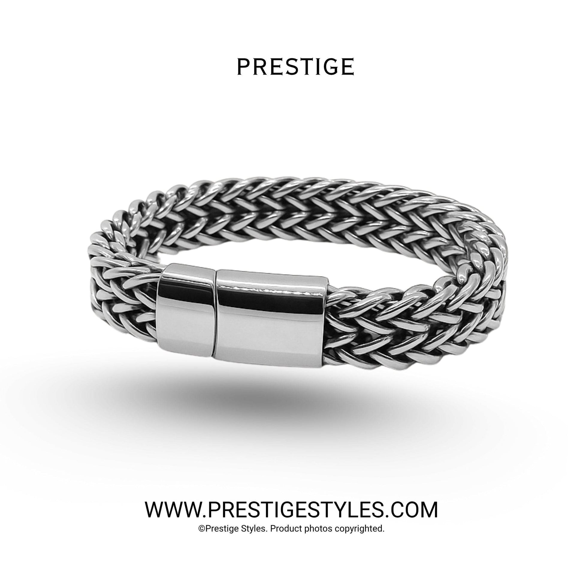 3 in 1 Silver Retro Combo- The Retro Bracelet, Silver Chain & Sleek Ring - Prestige Styles