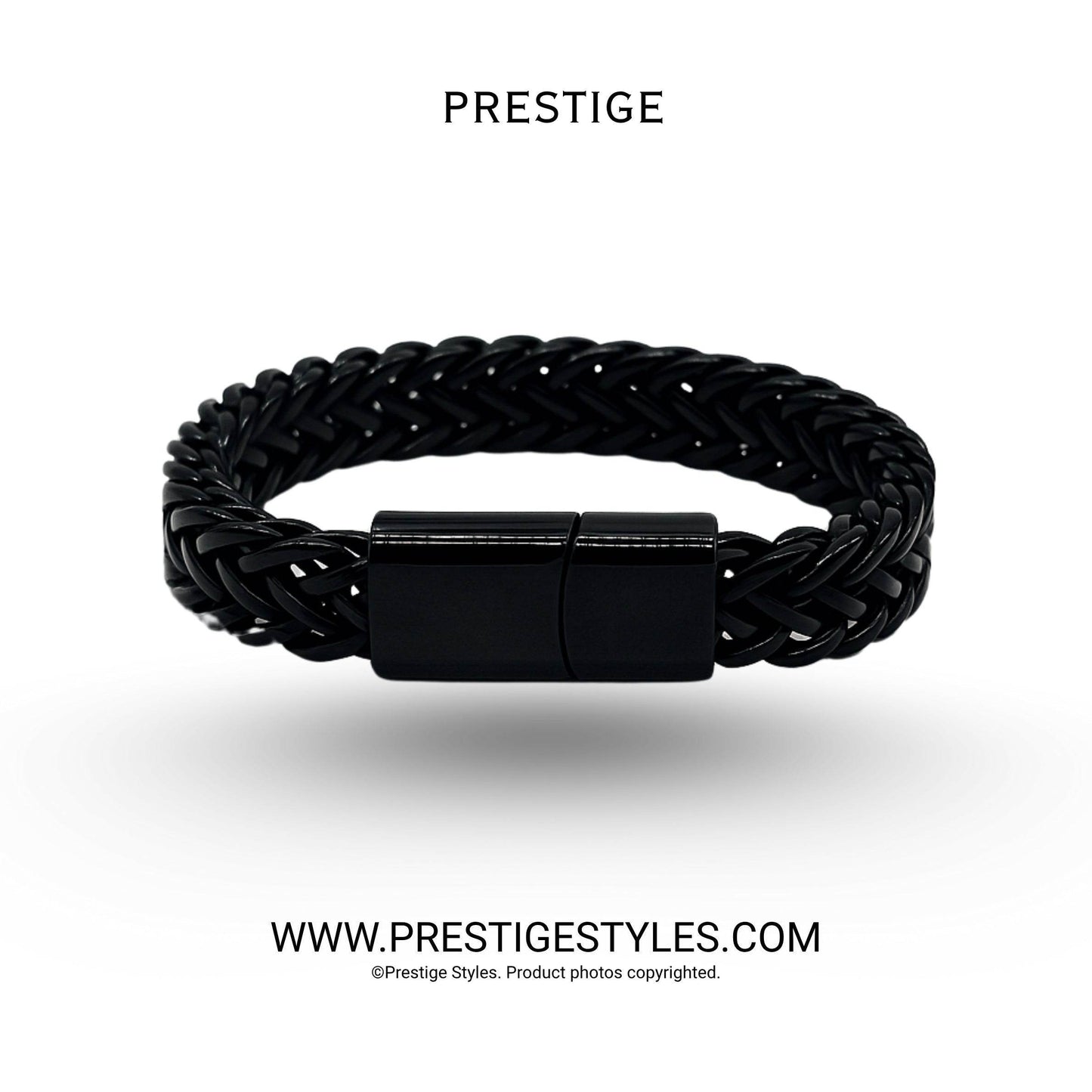 3 in 1 Black Retro Combo- The Retro Bracelet, Black Chain & Sleek Ring - Prestige Styles