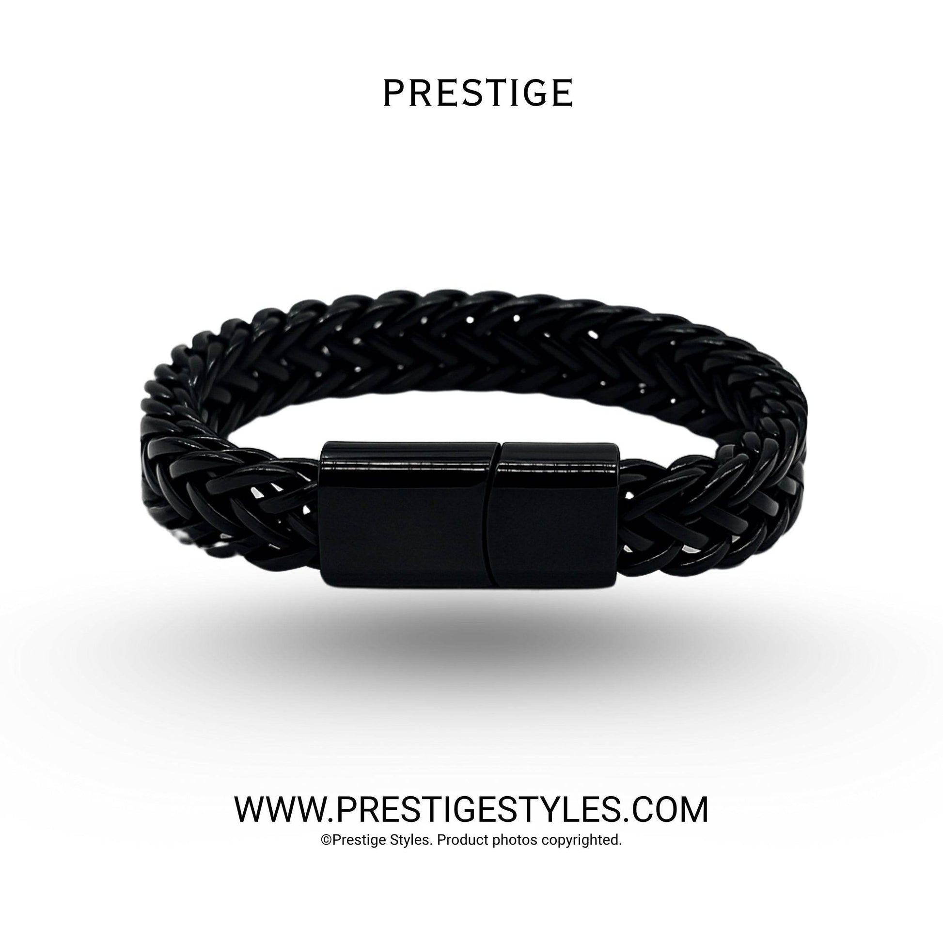 3 in 1 Black Retro Combo- The Retro Bracelet, Black Chain & Sleek Ring - Prestige Styles
