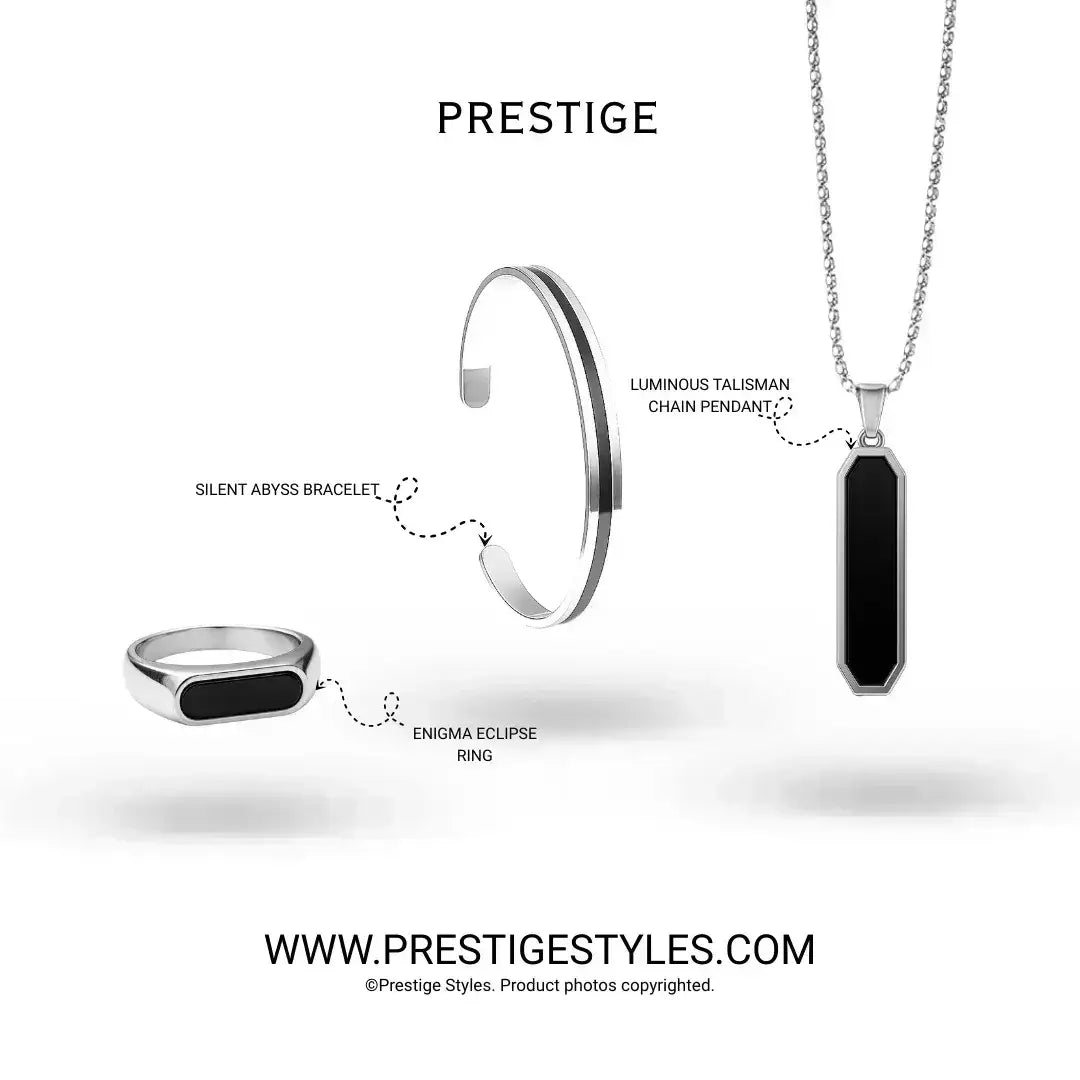 3 in 1 Abyss Combo – Silent Abyss Bracelet, Talisman Pendant Chain & Enigma Eclipse Ring - Prestige Styles - Bangladesh