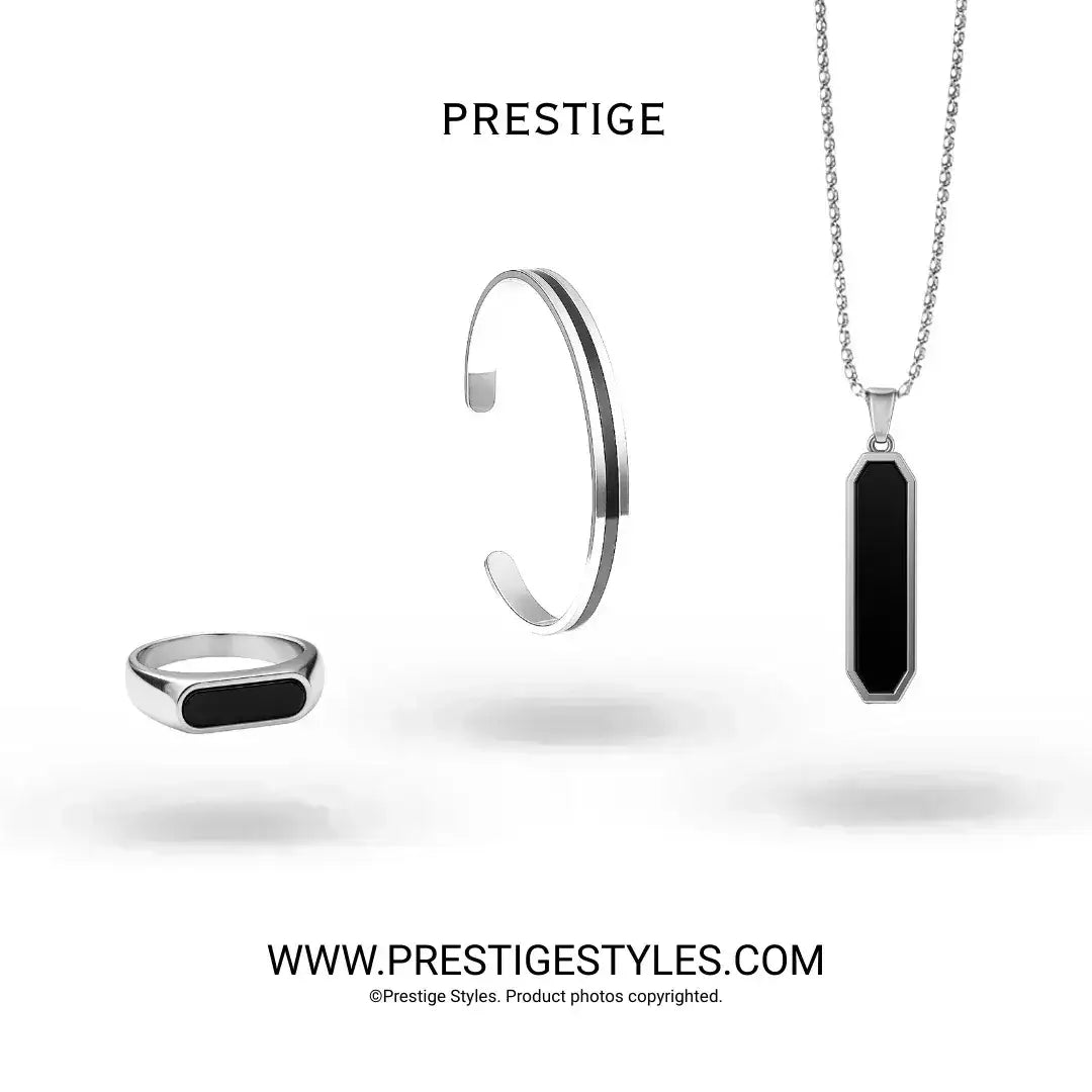 3 in 1 Abyss Combo – Silent Abyss Bracelet, Talisman Pendant Chain & Enigma Eclipse Ring - Prestige Styles - Bangladesh