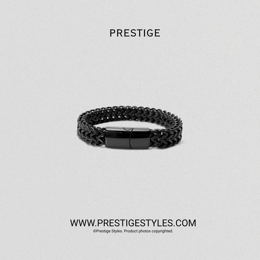 3 in 1 Black Retro Combo- The Retro Bracelet, Black Chain & Sleek Ring - Prestige Styles - Bangladesh