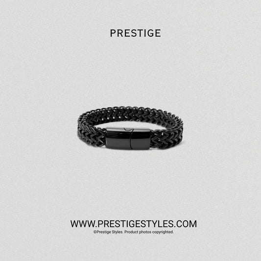 3 in 1 Black Retro Combo- The Retro Bracelet, Black Chain & Sleek Ring - Prestige Styles - Bangladesh