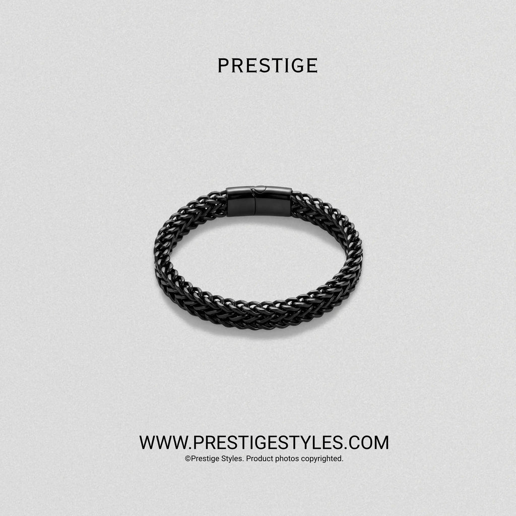 3 in 1 Black Retro Combo- The Retro Bracelet, Black Chain & Sleek Ring - Prestige Styles - Bangladesh