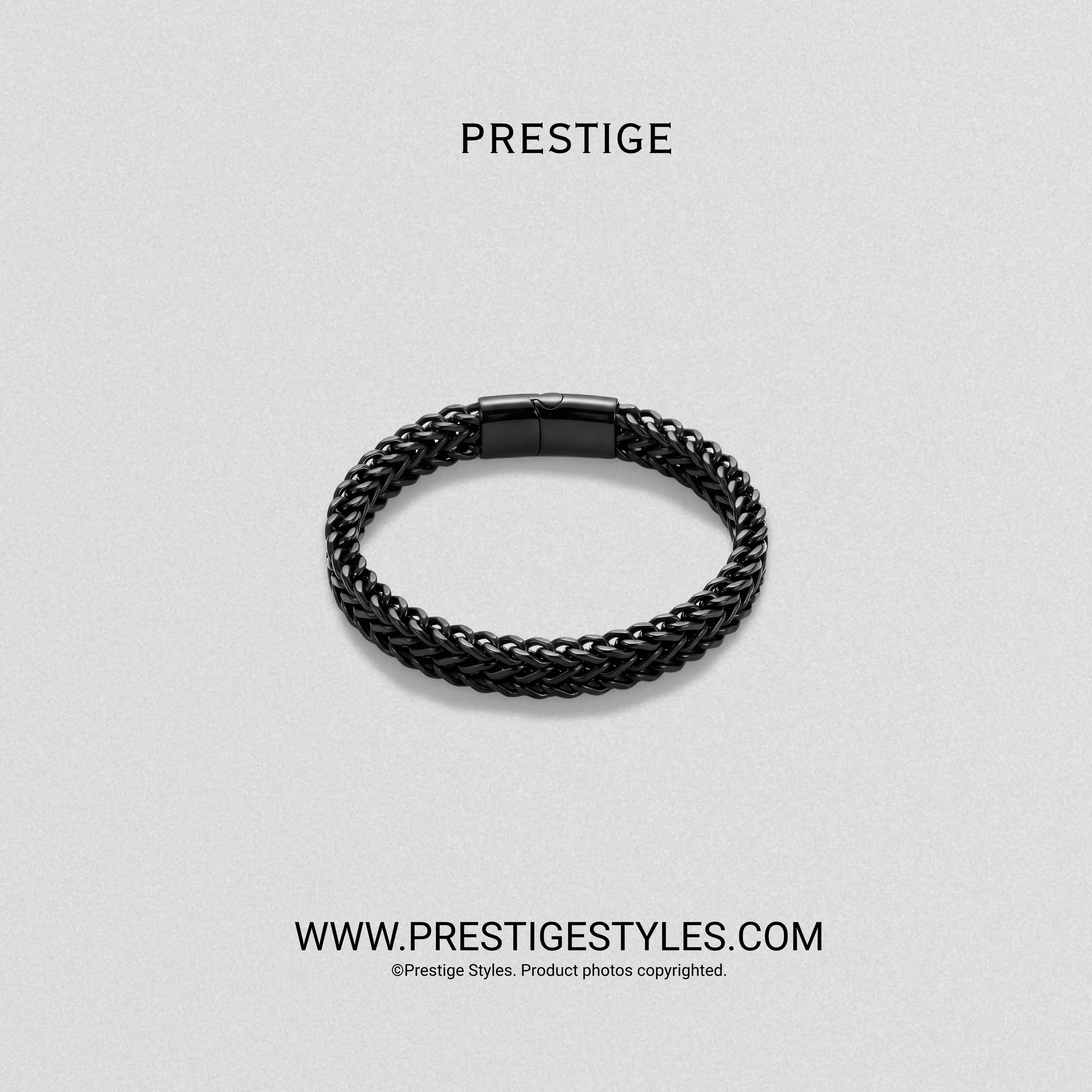 3 in 1 Black Retro Combo- The Retro Bracelet, Black Chain & Sleek Ring - Prestige Styles - Bangladesh