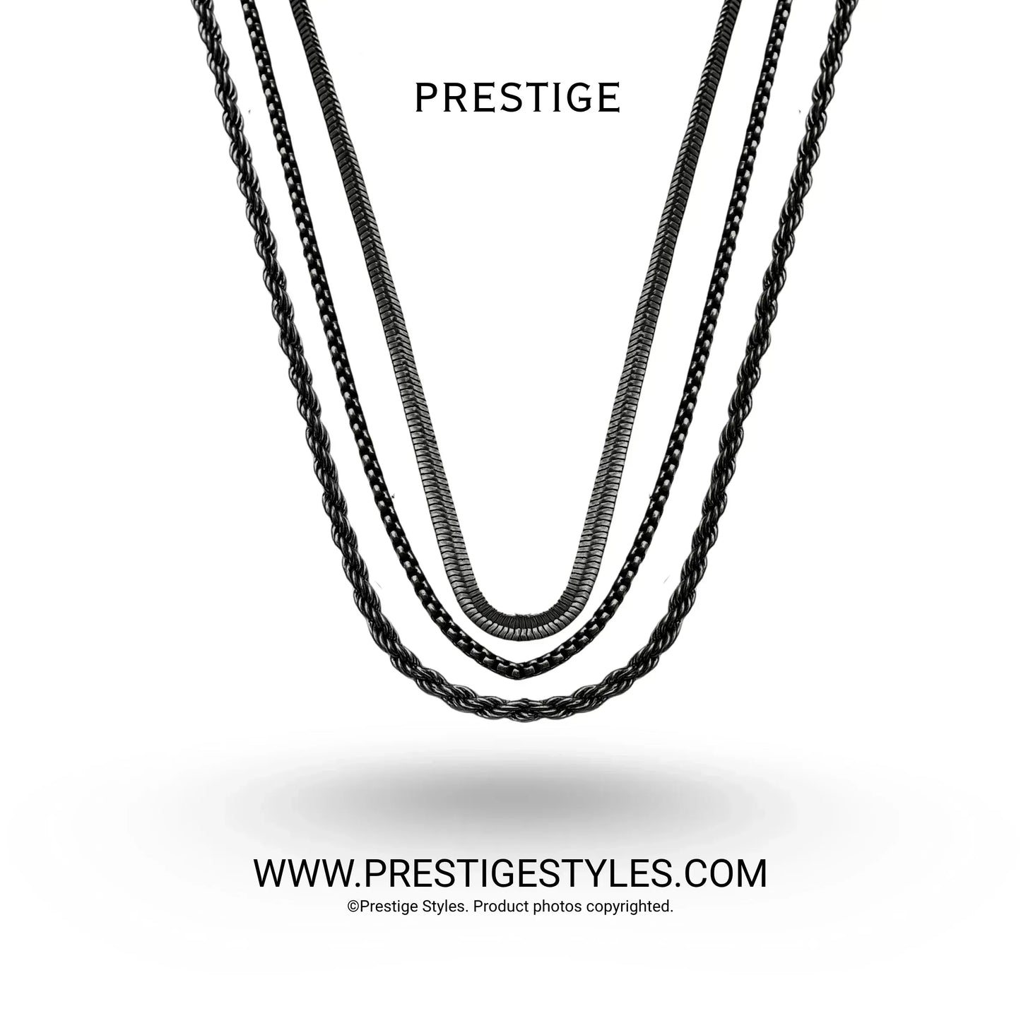 3 in 1 Chain Combo – Spiral Chain, Classic Chain & Serpent Chain - Prestige Styles - - 