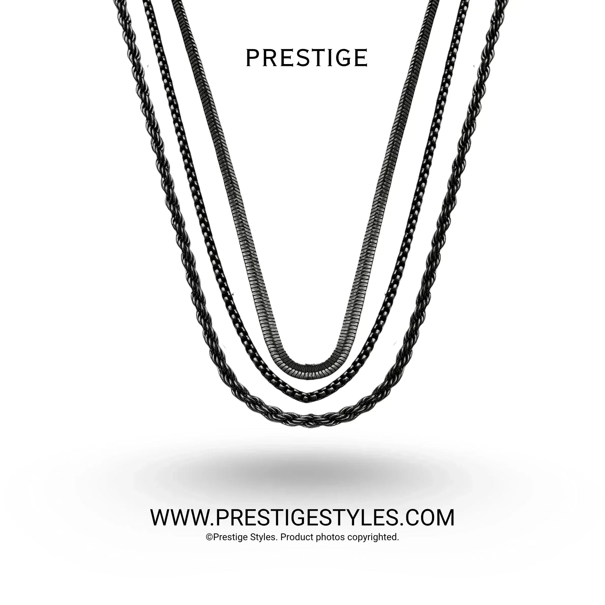 3 in 1 Chain Combo – Spiral Chain, Classic Chain & Serpent Chain - Prestige Styles - - 