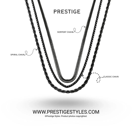 3 in 1 Chain Combo – Spiral Chain, Classic Chain & Serpent Chain - Prestige Styles - - 