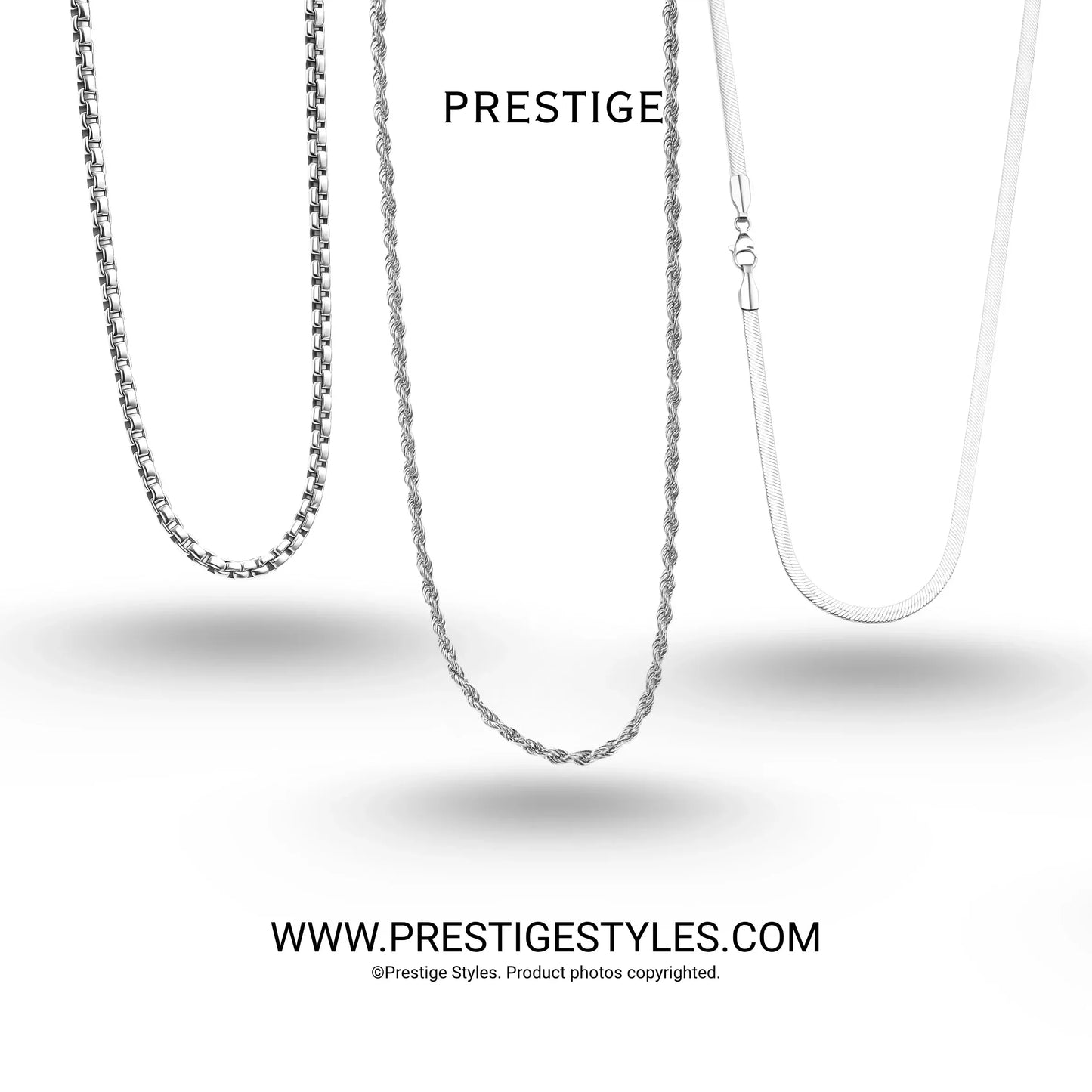 3 in 1 Chain Combo – Spiral Chain, Classic Chain & Serpent Chain - Prestige Styles - - 