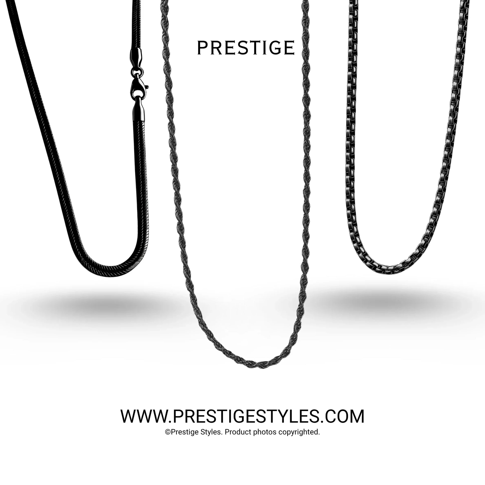 3 in 1 Chain Combo – Spiral Chain, Classic Chain & Serpent Chain - Prestige Styles - - 