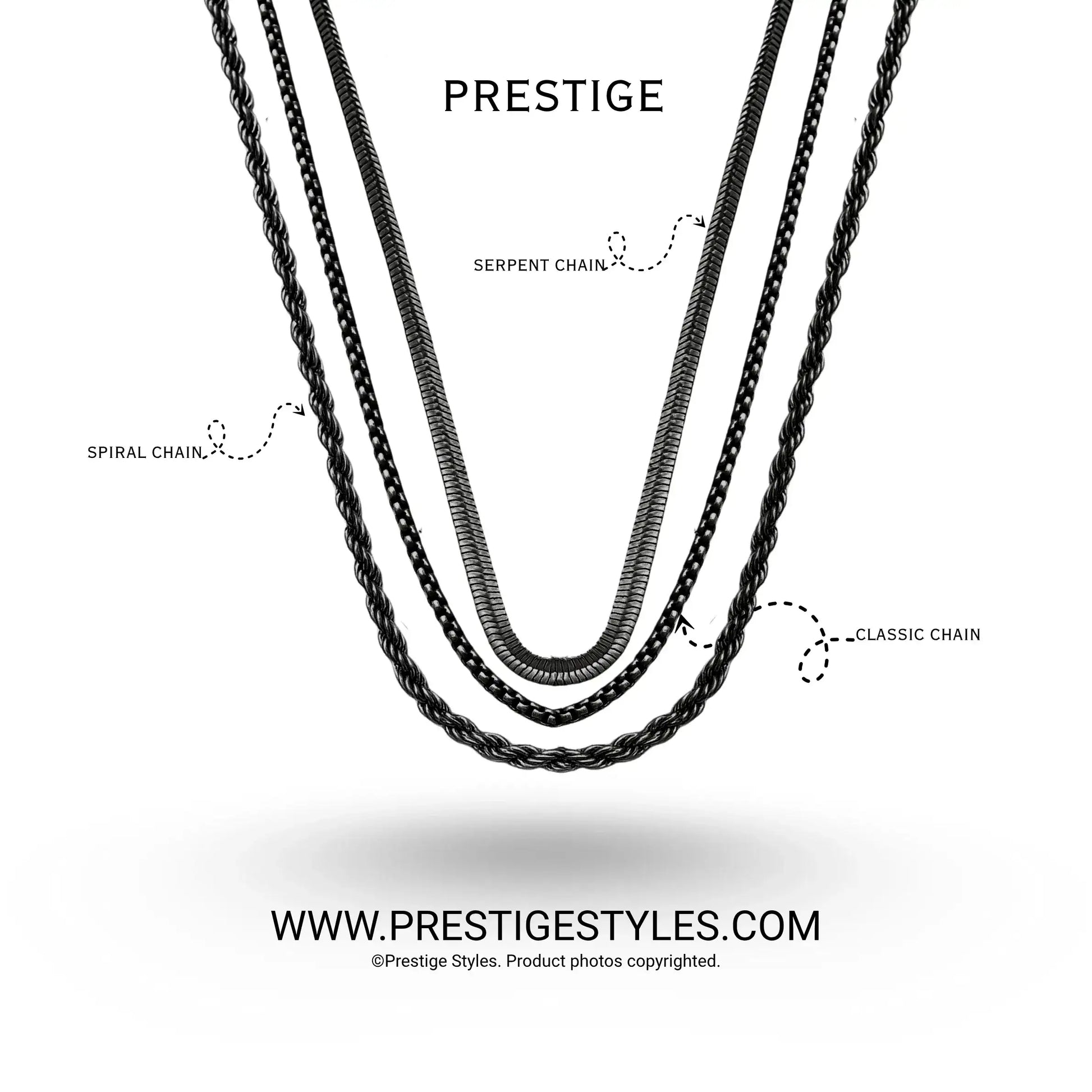 3 in 1 Chain Combo – Spiral Chain, Classic Chain & Serpent Chain - Prestige Styles - Bangladesh