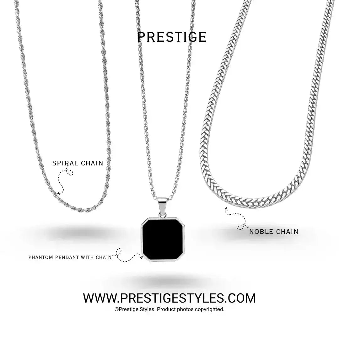 3-in-1 Phantom Core Combo – Spiral Chain, Noble Chain & Phantom Pendant Chain Combo - Prestige Styles - Bangladesh