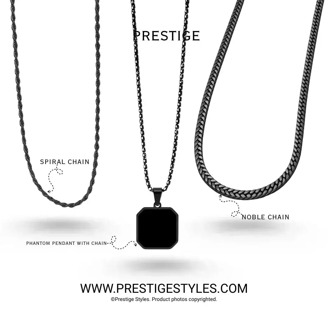 3-in-1 Phantom Core Combo – Spiral Chain, Noble Chain & Phantom Pendant Chain Combo - Prestige Styles - Bangladesh