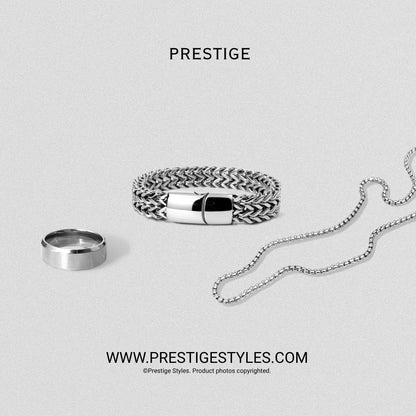 3 in 1 Silver Retro Combo- The Retro Bracelet, Silver Chain & Sleek Ring - Prestige Styles - Bangladesh