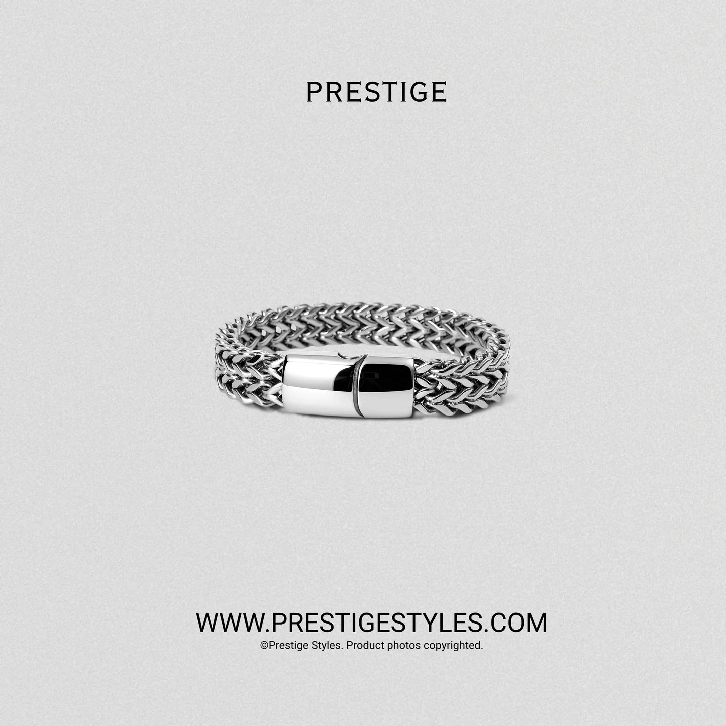 3 in 1 Silver Retro Combo- The Retro Bracelet, Silver Chain & Sleek Ring - Prestige Styles - Bangladesh