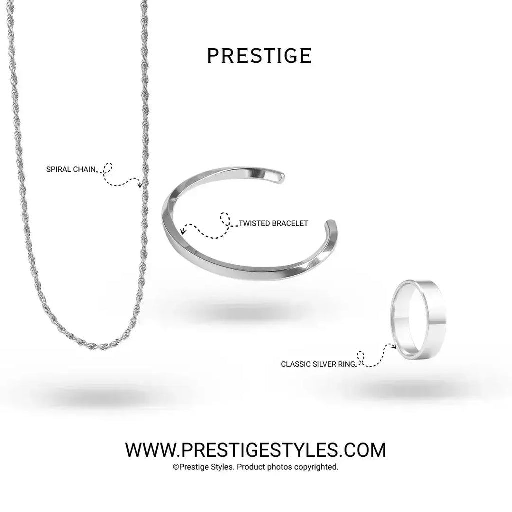 3 in 1 Twisted Combo – Twisted Bracelet, Spiral Chain & Classic Ring - Prestige Styles - Bangladesh