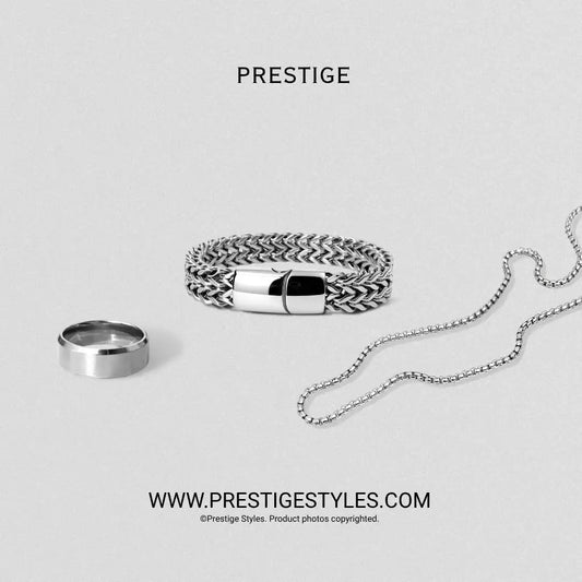 3 in 1 Silver Retro Combo- The Retro Bracelet, Silver Chain & Sleek Ring