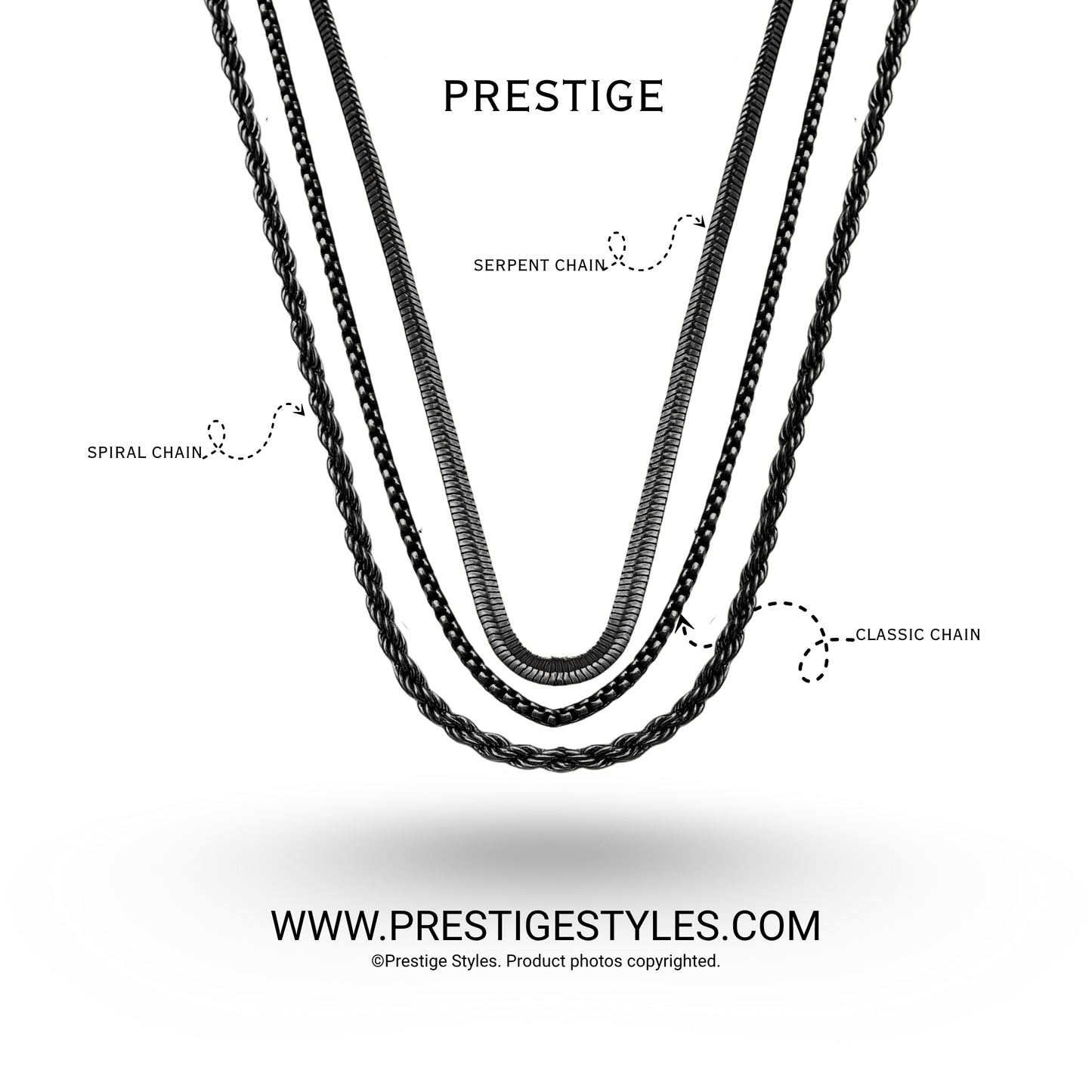3 in 1 Chain Combo – Spiral Chain, Classic Chain & Serpent Chain