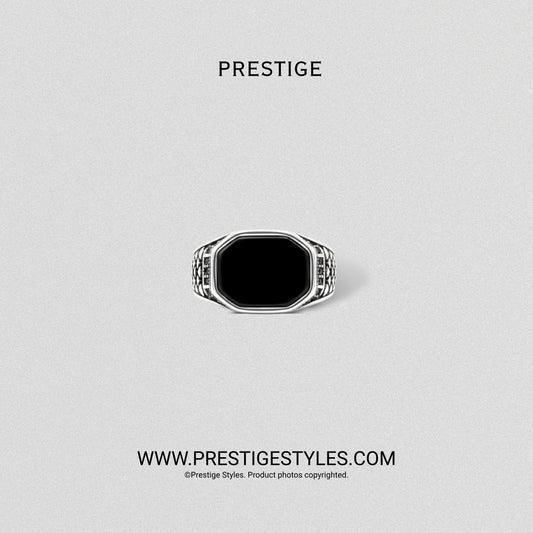 Onyx Crest Ring for Men | Black Stone Ring Bangladesh for men front view | Prestige Styles Bangladesh