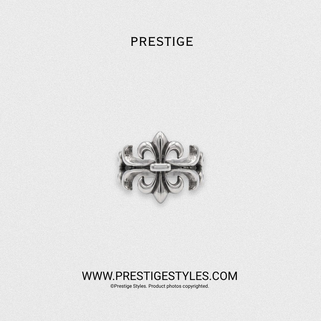 Ornate Fleur Cross Ring
