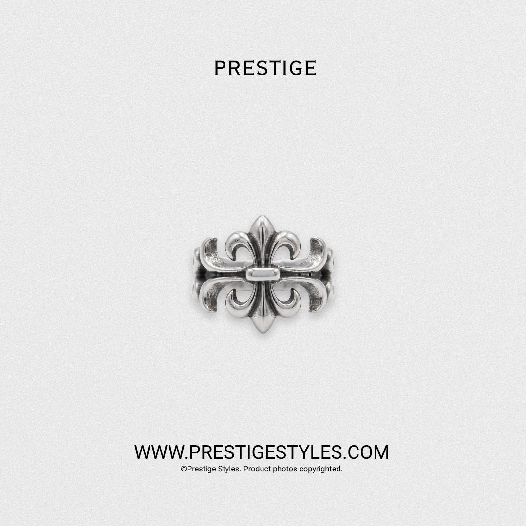 Ornate Fleur Cross Ring