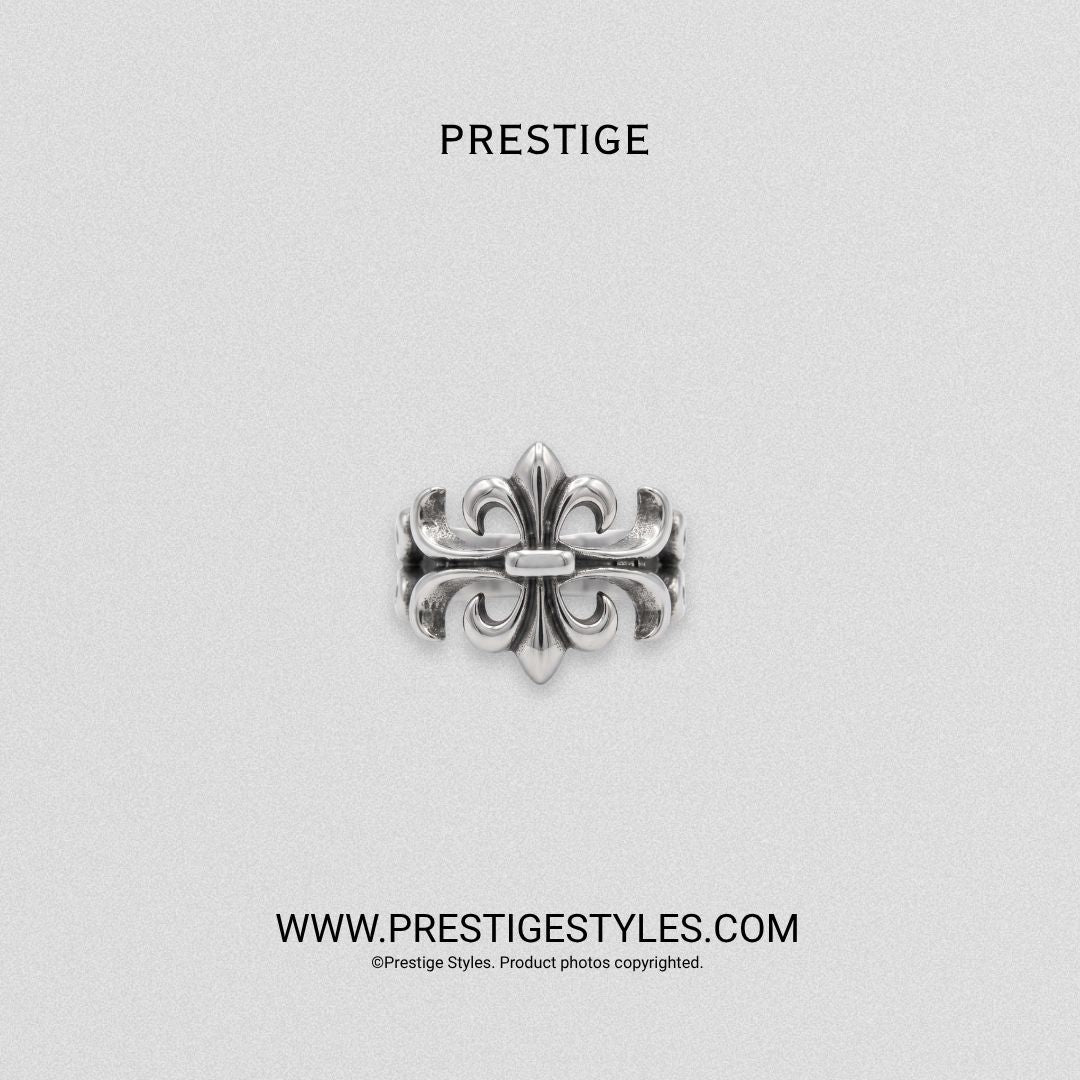 Ornate Fleur Cross Ring