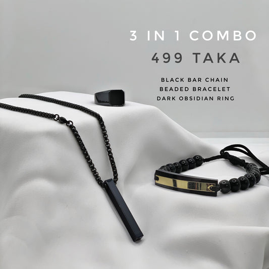 3 in 1 Black Matrix Combo. Necklace, Bracelet & Ring Combo Package