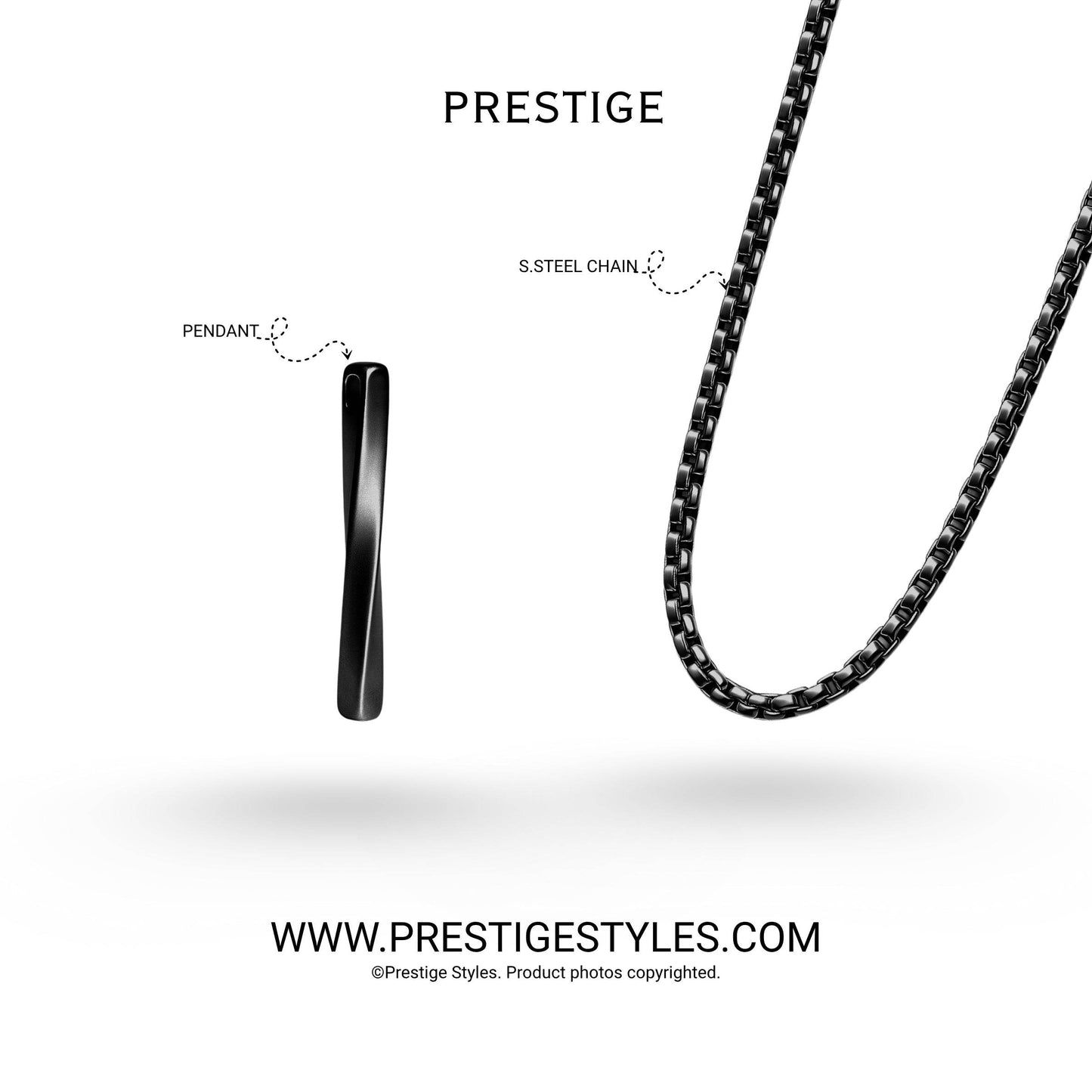 Black Bar Twisted Pendant with Chain - Prestige Styles