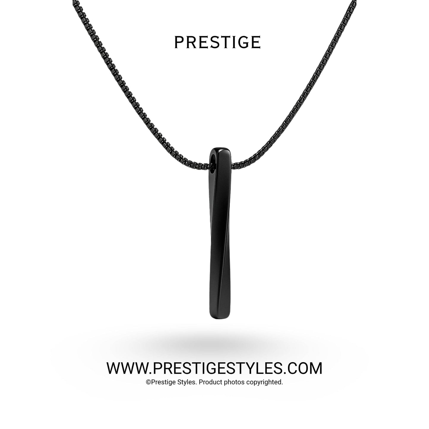 Black Bar Twisted Pendant with Chain - Prestige Styles