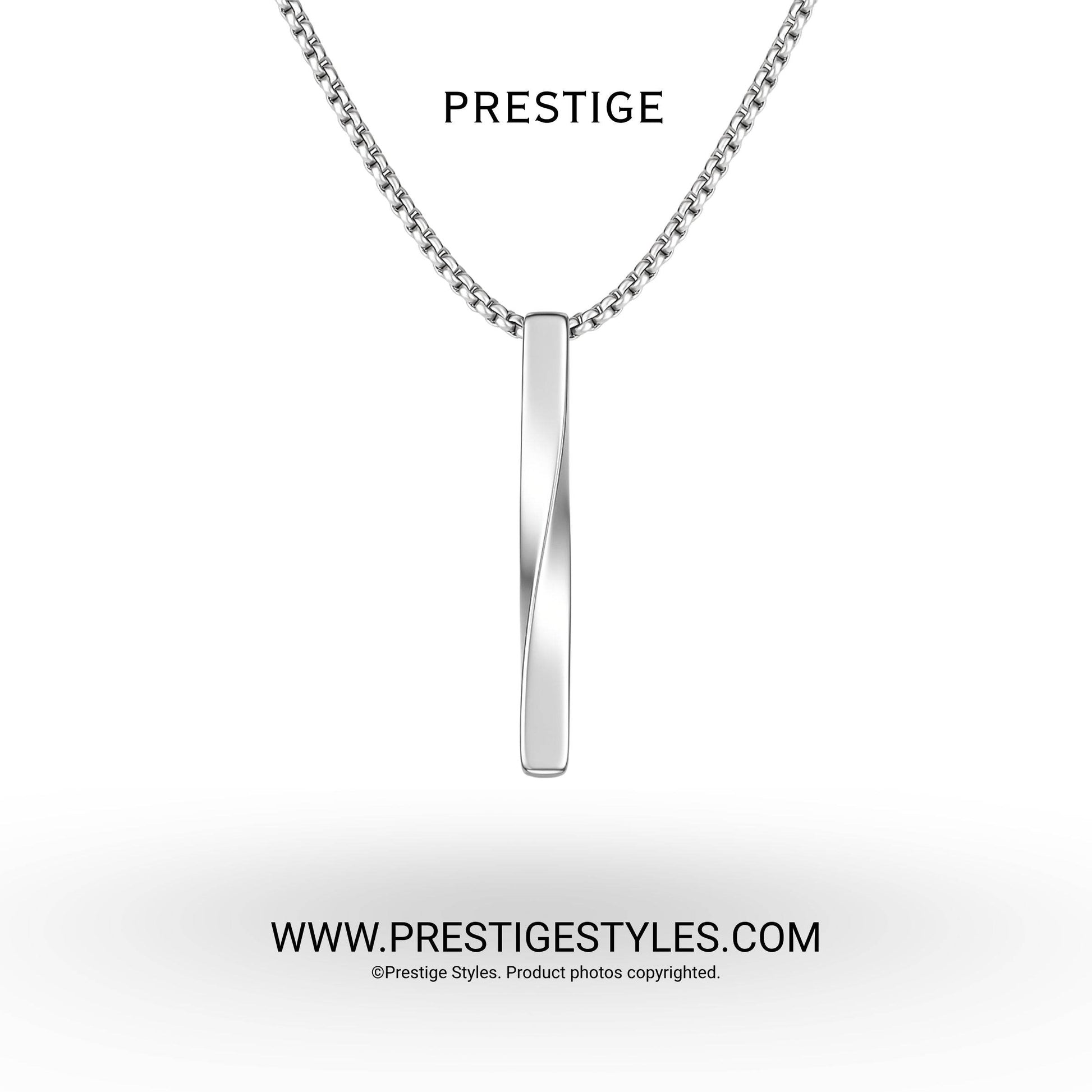Silver Bar Twisted Pendant with Chain - Prestige Styles
