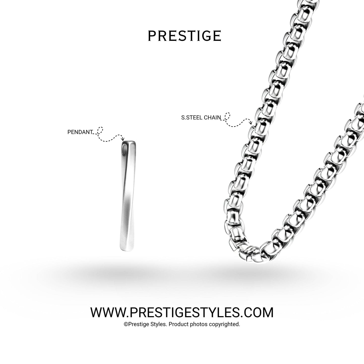 Silver Bar Twisted Pendant with Chain - Prestige Styles