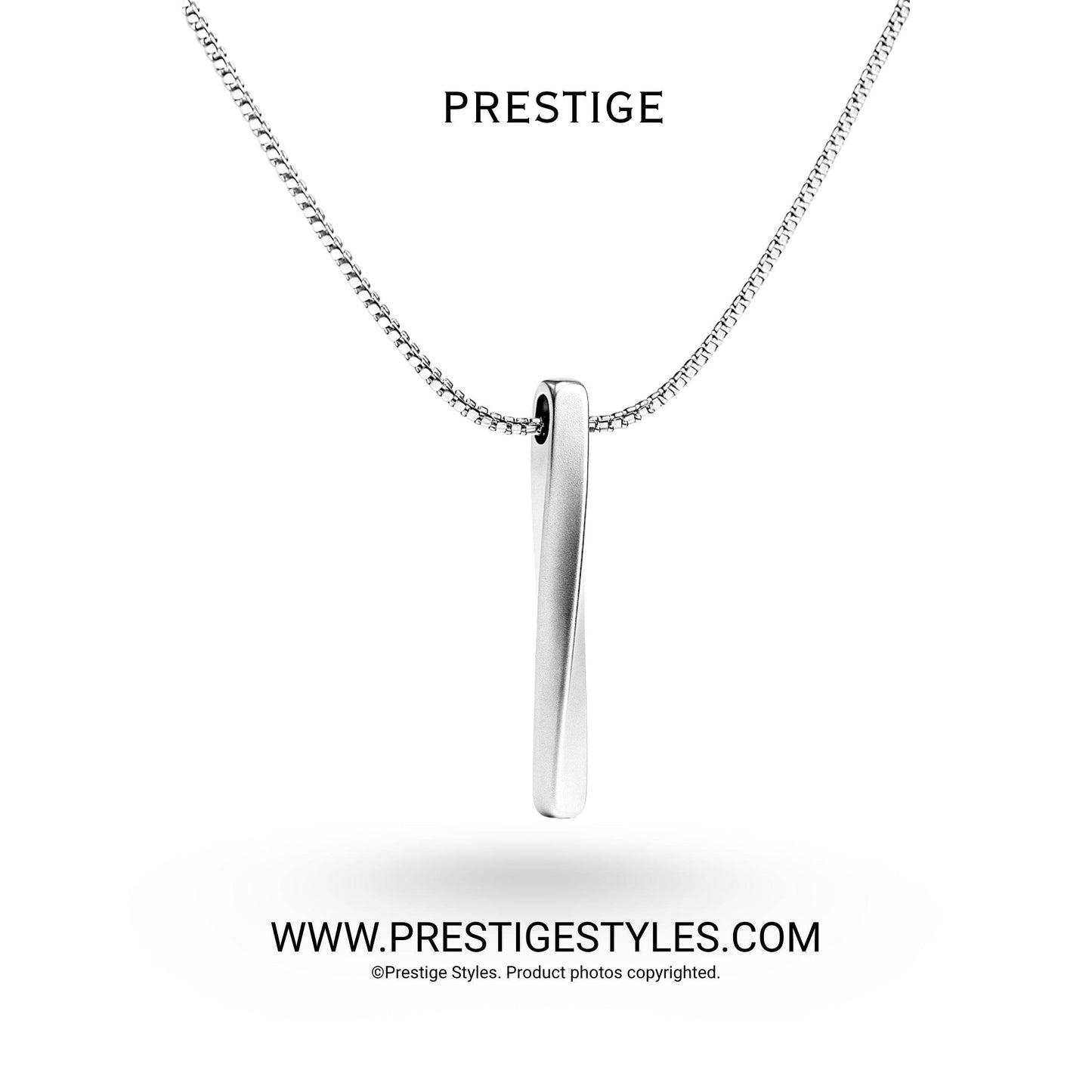 Silver Bar Twisted Pendant with Chain - Prestige Styles